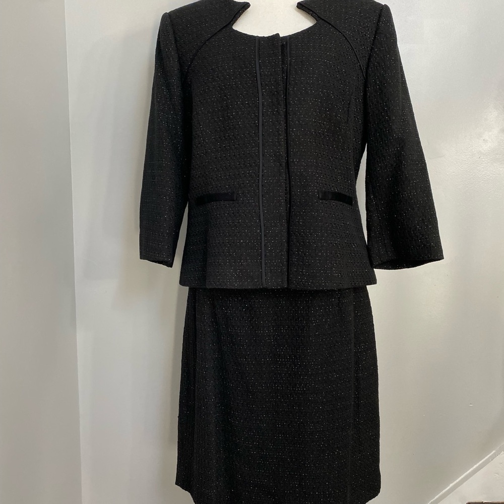 ANTONIO MELANI Black Textured Skirt Suit